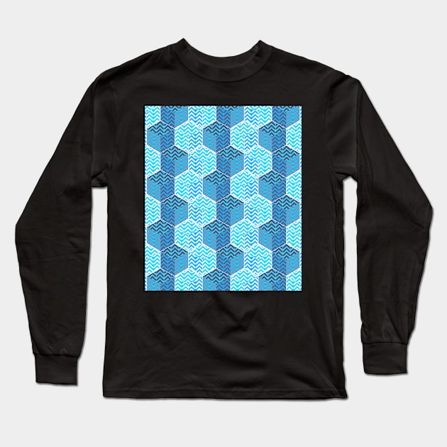 Cube pattern in teal blue chevron Long Sleeve T-Shirt by cocodes